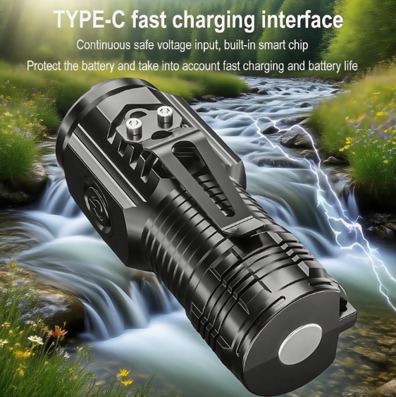 High-intensity LED flashlight, rechargeable, multi-functional, ultra-bright, mini, durable, and portable for outdoor and home use.