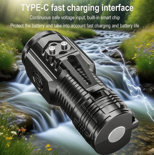 High-intensity LED flashlight, rechargeable, multi-functional, ultra-bright, mini, durable, and portable for outdoor and home use.