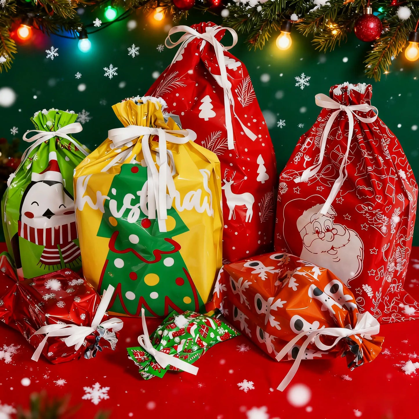 🎅Christmas Drawstring Gift Bags – Easy, 🎁Festive & Reusable!
