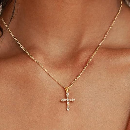 Cross Necklace for Women,Double Cross Necklace 14K Gold Plated Cross Pendant