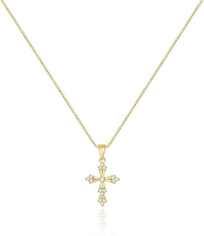 Cross Necklace for Women,Double Cross Necklace 14K Gold Plated Cross Pendant