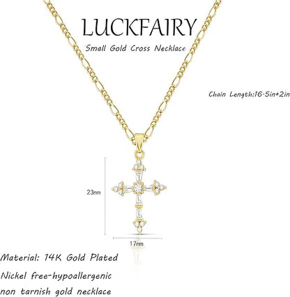 Cross Necklace for Women,Double Cross Necklace 14K Gold Plated Cross Pendant