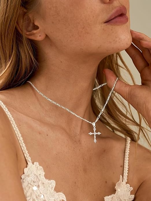 Cross Necklace for Women,Double Cross Necklace 14K Gold Plated Cross Pendant