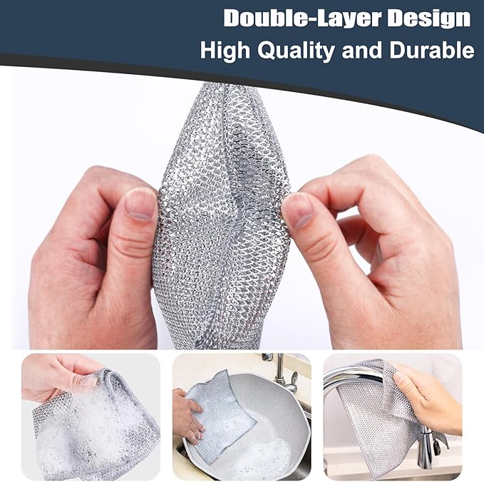 New Upgrade Steel Wire Dishcloth, Double-Layer Multipurpose Dishwashing Rag.