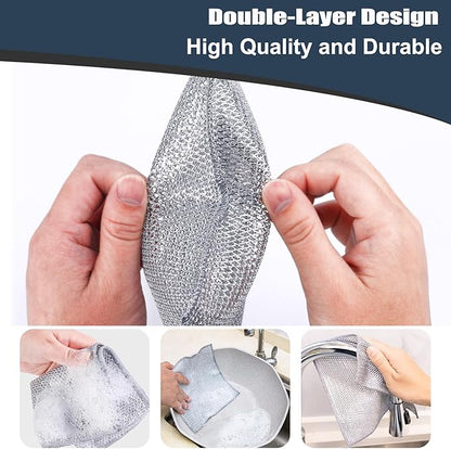 New Upgrade Steel Wire Dishcloth, Double-Layer Multipurpose Dishwashing Rag.