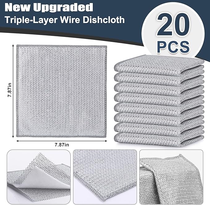 New Upgrade Steel Wire Dishcloth, Double-Layer Multipurpose Dishwashing Rag.