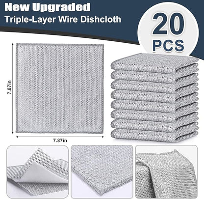 New Upgrade Steel Wire Dishcloth, Double-Layer Multipurpose Dishwashing Rag.