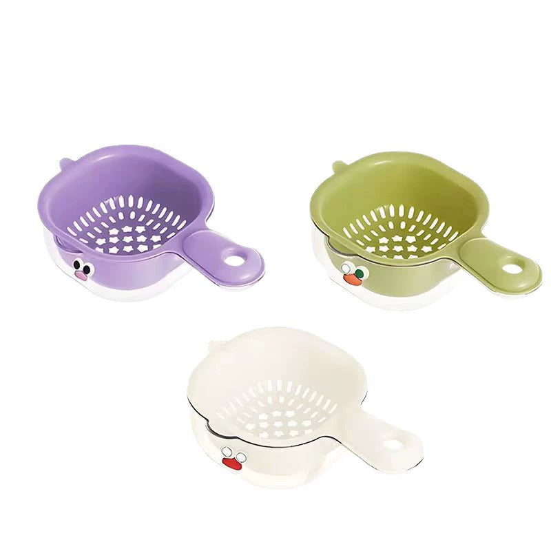 2-in-1 Fruit Washing & Drain Basket – Rotating Colander with Bowl for Easy Rinsing
