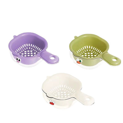 2-in-1 Fruit Washing & Drain Basket – Rotating Colander with Bowl for Easy Rinsing