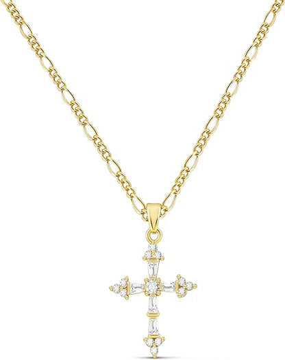 Cross Necklace for Women,Double Cross Necklace 14K Gold Plated Cross Pendant