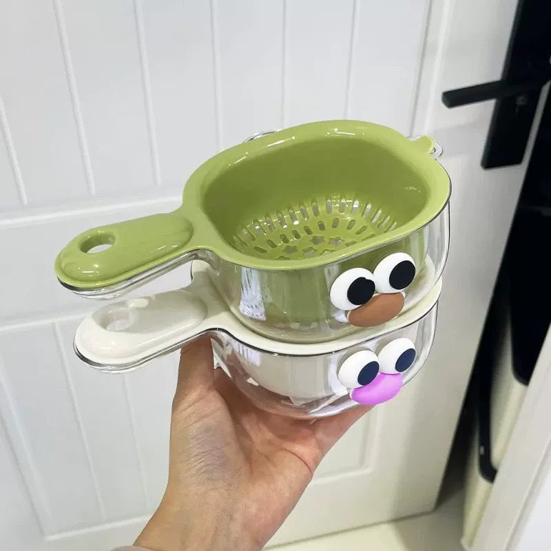 2-in-1 Fruit Washing & Drain Basket – Rotating Colander with Bowl for Easy Rinsing