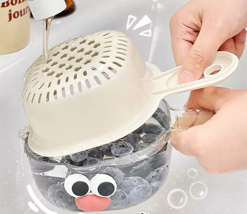 2-in-1 Fruit Washing & Drain Basket – Rotating Colander with Bowl for Easy Rinsing