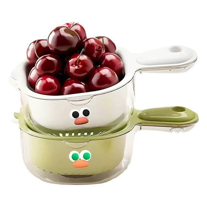 2-in-1 Fruit Washing & Drain Basket – Rotating Colander with Bowl for Easy Rinsing