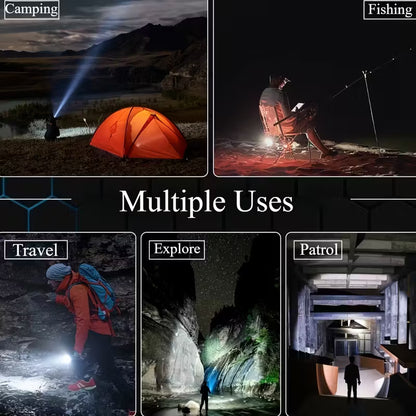 High-intensity LED flashlight, rechargeable, multi-functional, ultra-bright, mini, durable, and portable for outdoor and home use.